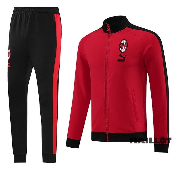 Foot Maillot Pas Cher Ensemble Complet Ropa Deportiva Con Cremallera Larga AC Milan 2023 2024 Rouge Noir