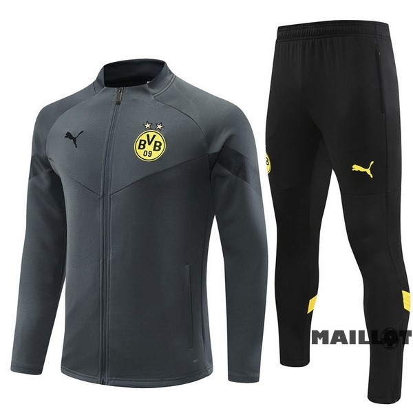 Foot Maillot Pas Cher Ensemble Complet Ropa Deportiva Con Cremallera Larga Borussia Dortmund 2022 2023 Gris