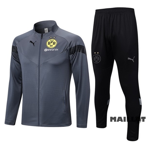 Foot Maillot Pas Cher Ensemble Complet Ropa Deportiva Con Cremallera Larga Borussia Dortmund 2022 2023 Gris II Noir