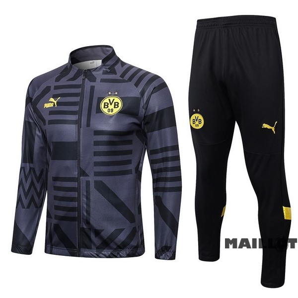 Foot Maillot Pas Cher Ensemble Complet Ropa Deportiva Con Cremallera Larga Borussia Dortmund 2022 2023 Gris I Noir