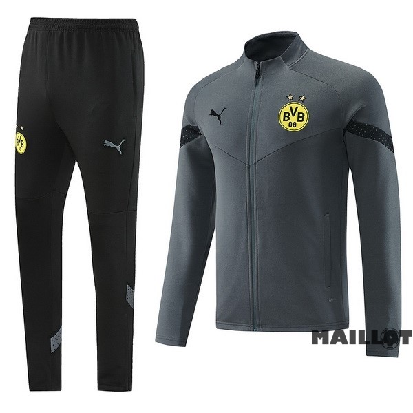 Foot Maillot Pas Cher Ensemble Complet Ropa Deportiva Con Cremallera Larga Borussia Dortmund 2022 2023 Gris Noir