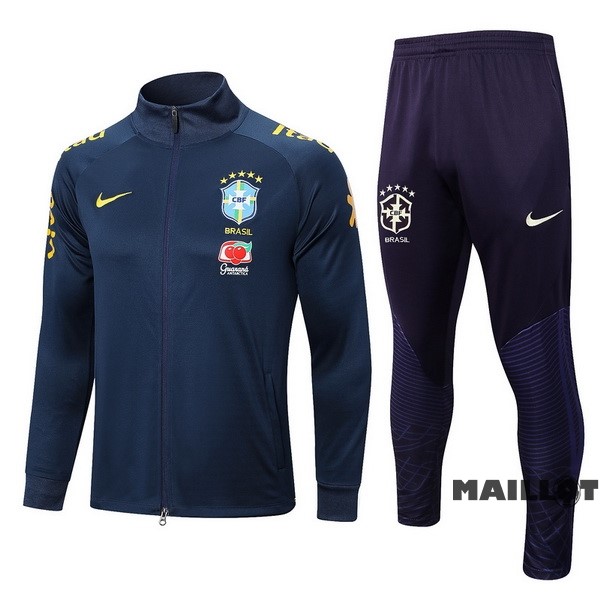 Foot Maillot Pas Cher Ensemble Complet Ropa Deportiva Con Cremallera Larga Brésil 2022 Bleu Marine