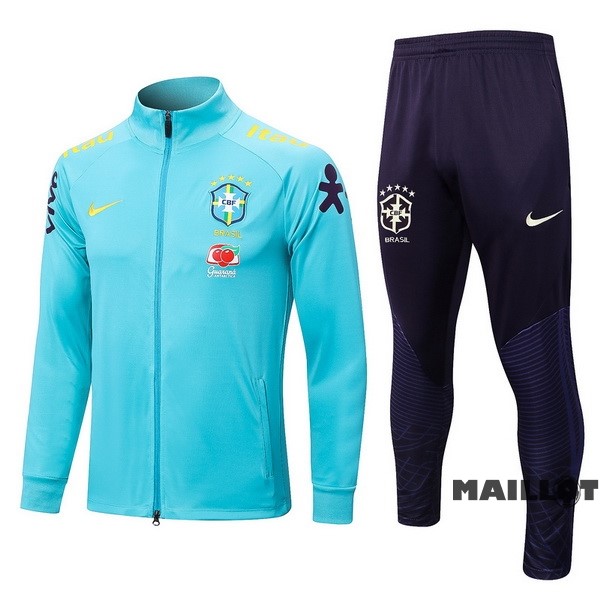 Foot Maillot Pas Cher Ensemble Complet Ropa Deportiva Con Cremallera Larga Brésil 2022 Bleu Vert