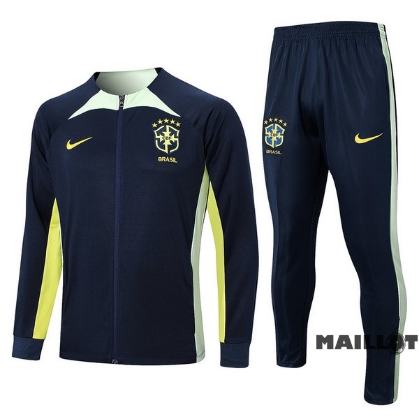 Foot Maillot Pas Cher Ensemble Complet Ropa Deportiva Con Cremallera Larga Brésil 2023 Bleu Marine Vert