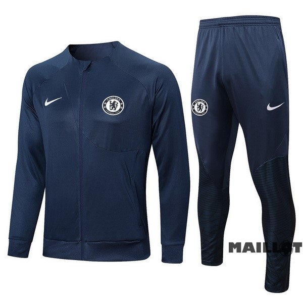 Foot Maillot Pas Cher Ensemble Complet Ropa Deportiva Con Cremallera Larga Chelsea 2022 2023 Bleu Marine