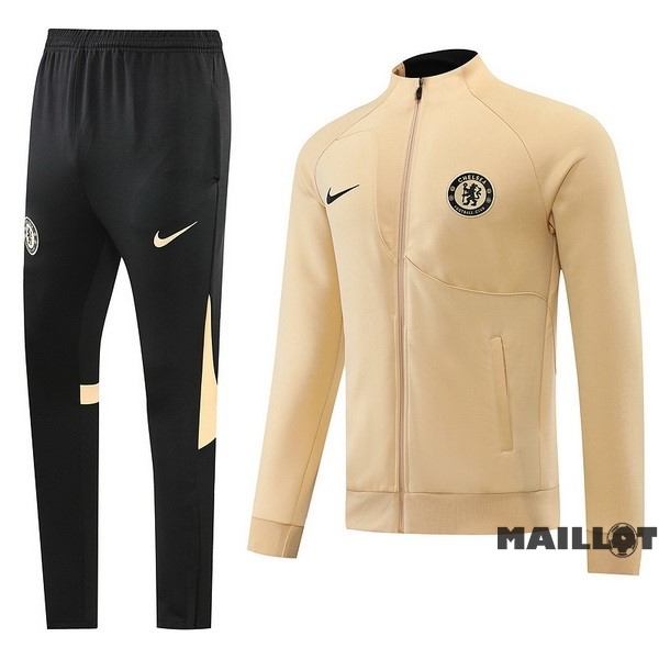 Foot Maillot Pas Cher Ensemble Complet Ropa Deportiva Con Cremallera Larga Chelsea 2022 2023 Noir Jaune