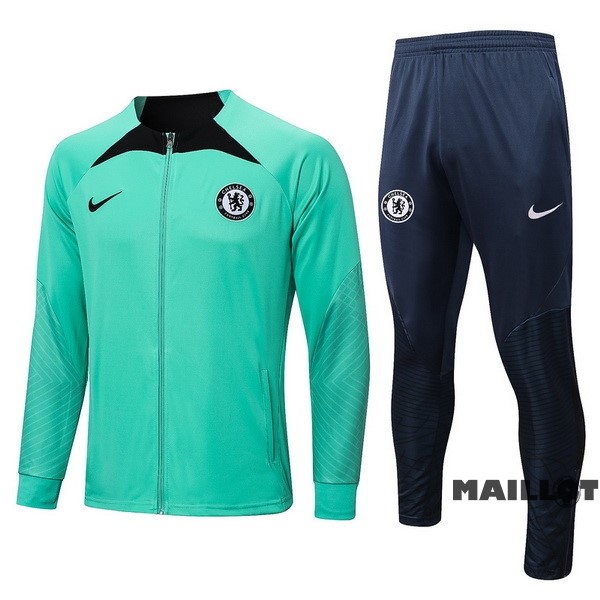 Foot Maillot Pas Cher Ensemble Complet Ropa Deportiva Con Cremallera Larga Chelsea 2022 2023 Vert Bleu