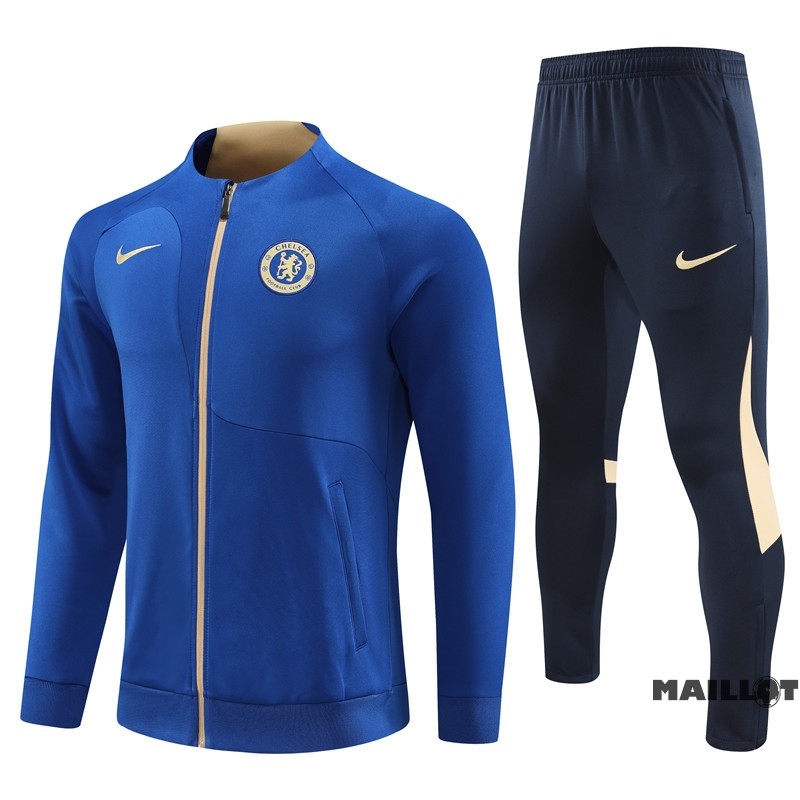 Foot Maillot Pas Cher Ensemble Complet Ropa Deportiva Con Cremallera Larga Chelsea 2023 2024 Bleu Noir