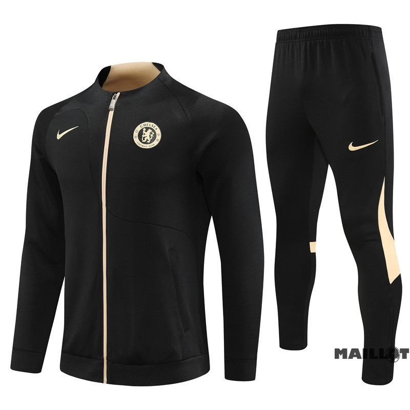 Foot Maillot Pas Cher Ensemble Complet Ropa Deportiva Con Cremallera Larga Chelsea 2023 2024 Noir Jaune