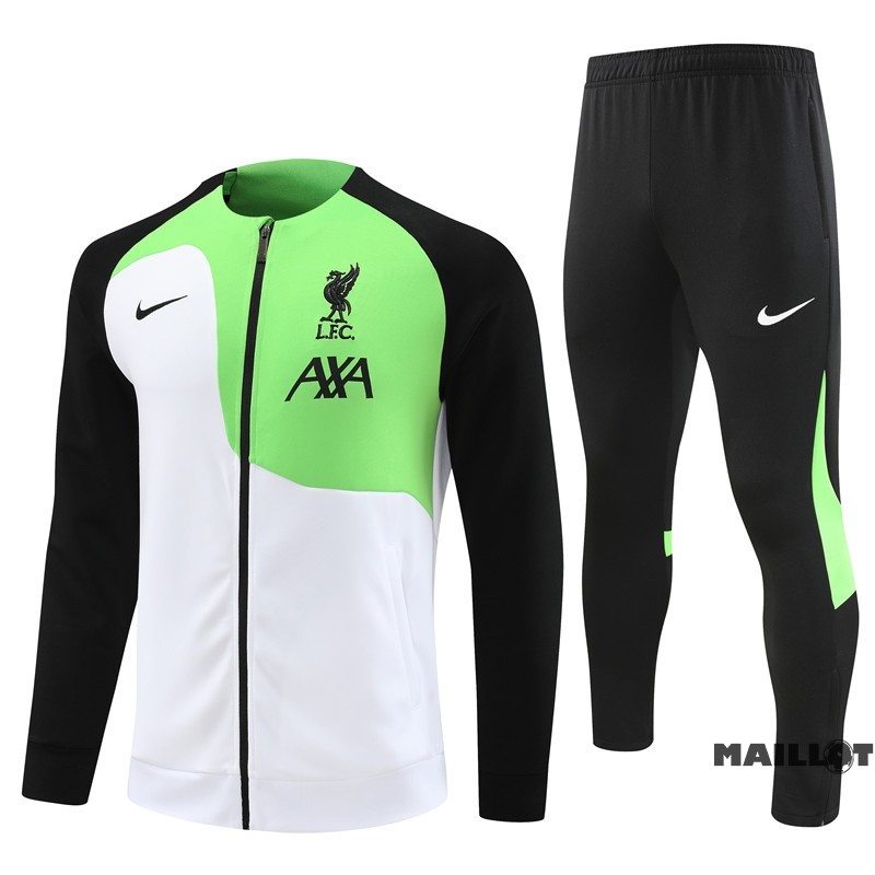 Foot Maillot Pas Cher Ensemble Complet Ropa Deportiva Con Cremallera Larga Enfant Liverpool 2022 2023 Blanc Vert Noir