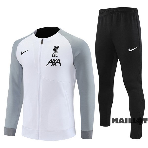 Foot Maillot Pas Cher Ensemble Complet Ropa Deportiva Con Cremallera Larga Enfant Liverpool 2022 2023 Gris Blanc Noir