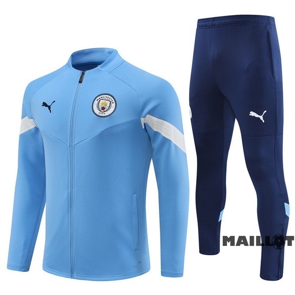 Foot Maillot Pas Cher Ensemble Complet Ropa Deportiva Con Cremallera Larga Enfant Manchester City 2022 2023 Bleu