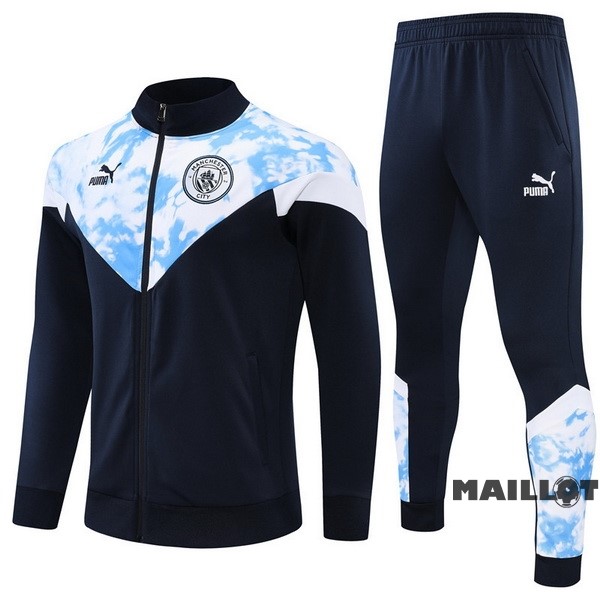 Foot Maillot Pas Cher Ensemble Complet Ropa Deportiva Con Cremallera Larga Enfant Manchester City 2022 2023 Bleu Marine Blanc