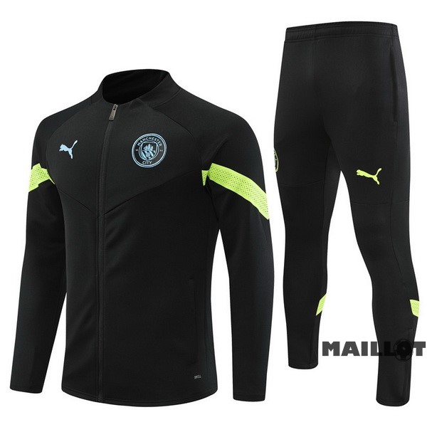 Foot Maillot Pas Cher Ensemble Complet Ropa Deportiva Con Cremallera Larga Enfant Manchester City 2022 2023 Noir Vert