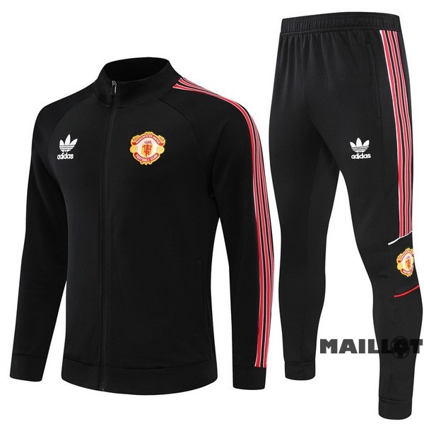 Foot Maillot Pas Cher Ensemble Complet Ropa Deportiva Con Cremallera Larga Enfant Manchester United 2022 2023 Noir III Rouge