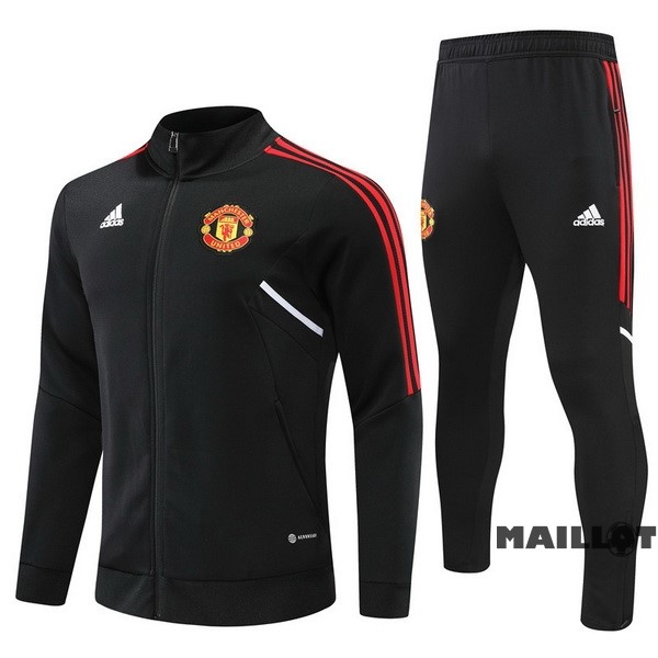 Foot Maillot Pas Cher Ensemble Complet Ropa Deportiva Con Cremallera Larga Enfant Manchester United 2022 2023 Noir I Rouge Gris