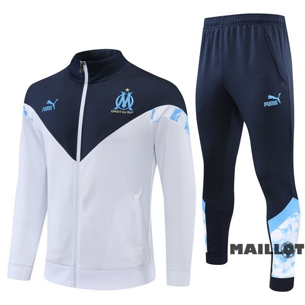 Foot Maillot Pas Cher Ensemble Complet Ropa Deportiva Con Cremallera Larga Enfant Marsella 2022 2023 Blanc Bleu Marine