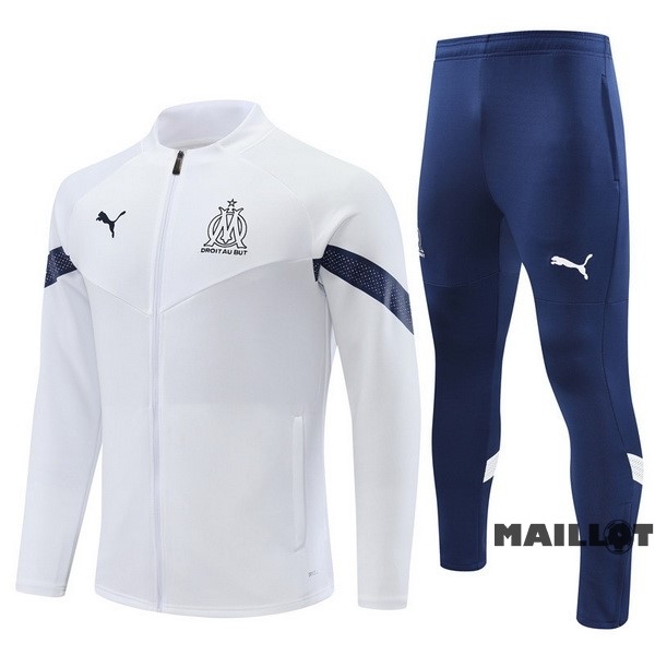 Foot Maillot Pas Cher Ensemble Complet Ropa Deportiva Con Cremallera Larga Enfant Marsella 2022 2023 Blanc I Bleu Marine