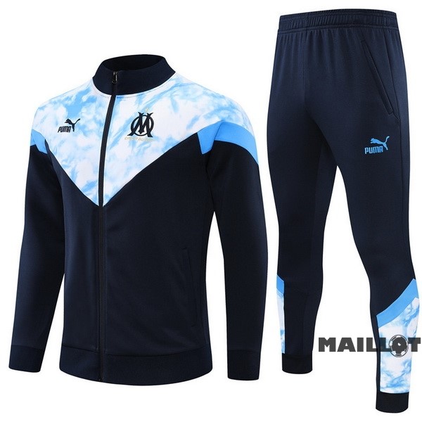 Foot Maillot Pas Cher Ensemble Complet Ropa Deportiva Con Cremallera Larga Enfant Marsella 2022 2023 Bleu Marine Blanc