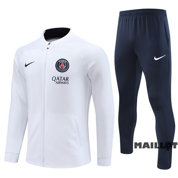 Foot Maillot Pas Cher Ensemble Complet Ropa Deportiva Con Cremallera Larga Enfant Paris Saint Germain 2022 2023 Blanc I Bleu