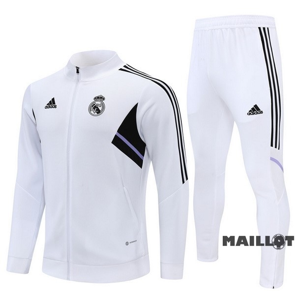 Foot Maillot Pas Cher Ensemble Complet Ropa Deportiva Con Cremallera Larga Enfant Real Madrid 2022 2023 Blanc