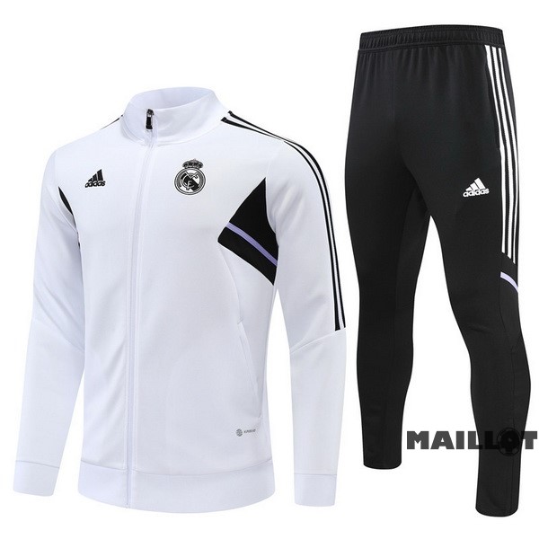 Foot Maillot Pas Cher Ensemble Complet Ropa Deportiva Con Cremallera Larga Enfant Real Madrid 2022 2023 Blanc I Noir