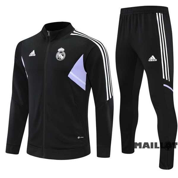 Foot Maillot Pas Cher Ensemble Complet Ropa Deportiva Con Cremallera Larga Enfant Real Madrid 2022 2023 Noir II Purpura