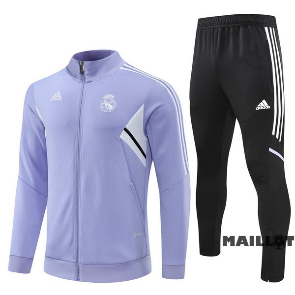 Foot Maillot Pas Cher Ensemble Complet Ropa Deportiva Con Cremallera Larga Enfant Real Madrid 2022 2023 Purpura Noir