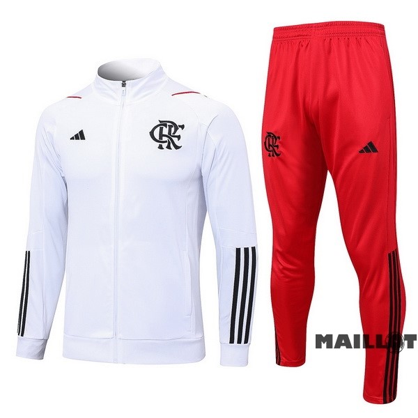 Foot Maillot Pas Cher Ensemble Complet Ropa Deportiva Con Cremallera Larga Flamengo 2023 2024 Blanc Rouge