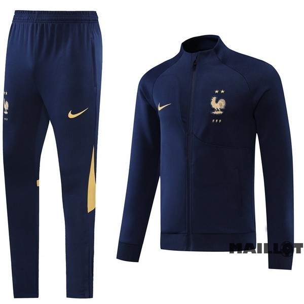 Foot Maillot Pas Cher Ensemble Complet Ropa Deportiva Con Cremallera Larga France 2022 Bleu Marine