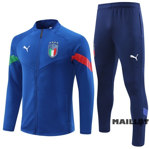 Foot Maillot Pas Cher Ensemble Complet Ropa Deportiva Con Cremallera Larga Italie 2022 IIII Bleu