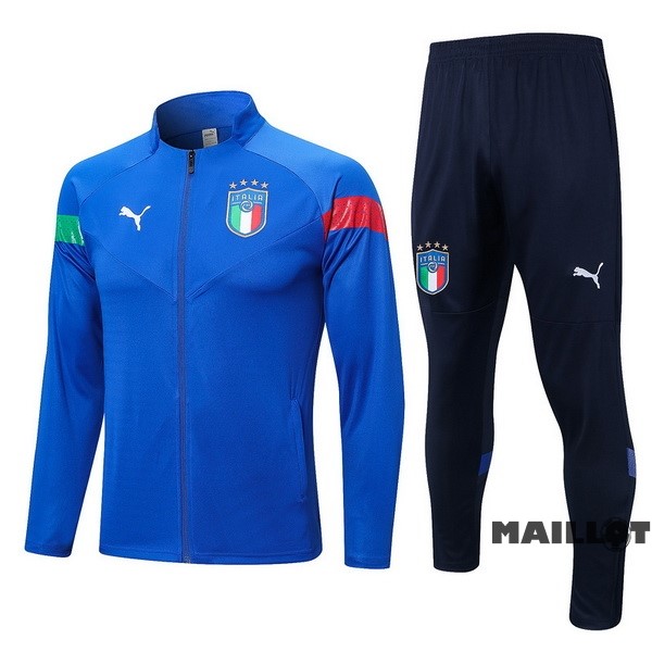 Foot Maillot Pas Cher Ensemble Complet Ropa Deportiva Con Cremallera Larga Italie 2022 III Bleu