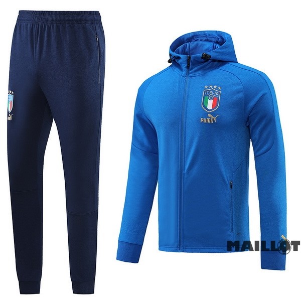 Foot Maillot Pas Cher Ensemble Complet Ropa Deportiva Con Cremallera Larga Italie 2022 II Bleu