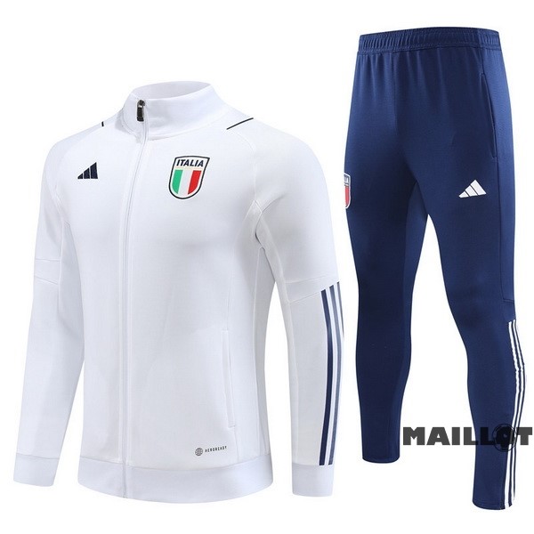 Foot Maillot Pas Cher Ensemble Complet Ropa Deportiva Con Cremallera Larga Italie 2023 Blanc Bleu Marine