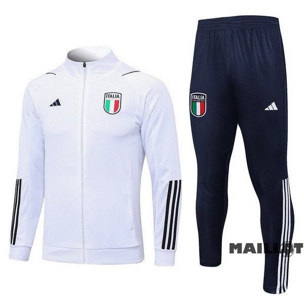 Foot Maillot Pas Cher Ensemble Complet Ropa Deportiva Con Cremallera Larga Italie 2023 Blanc I Bleu Marine