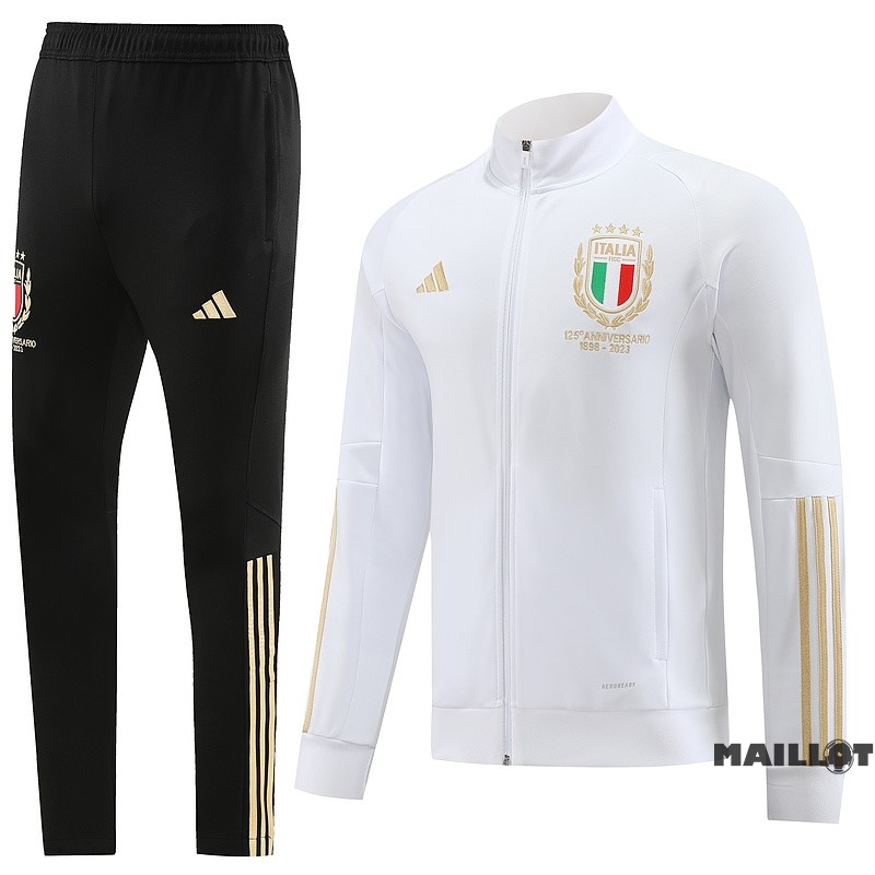 Foot Maillot Pas Cher Ensemble Complet Ropa Deportiva Con Cremallera Larga Italie 2023 Blanc Jaune