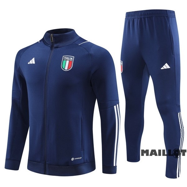 Foot Maillot Pas Cher Ensemble Complet Ropa Deportiva Con Cremallera Larga Italie 2023 Bleu Marine