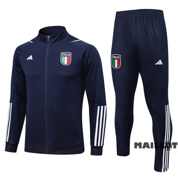 Foot Maillot Pas Cher Ensemble Complet Ropa Deportiva Con Cremallera Larga Italie 2023 Bleu Marine Blanc