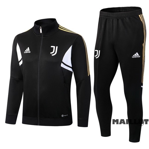 Foot Maillot Pas Cher Ensemble Complet Ropa Deportiva Con Cremallera Larga Juventus 2022 2023 Noir Blanc