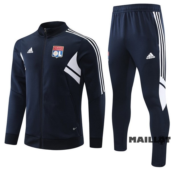 Foot Maillot Pas Cher Ensemble Complet Ropa Deportiva Con Cremallera Larga Lyon 2022 2023 Bleu Marine Blanc