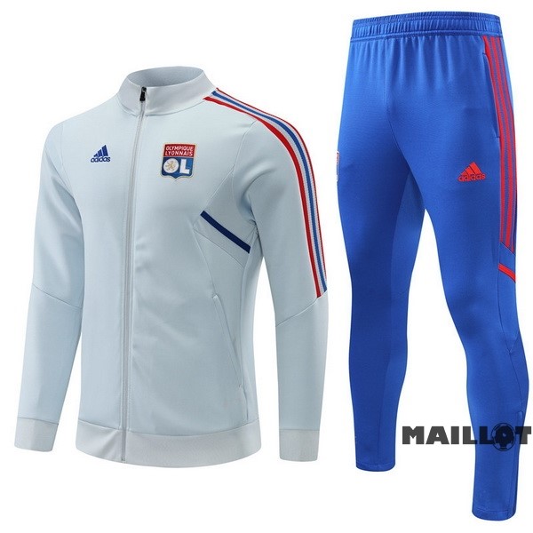 Foot Maillot Pas Cher Ensemble Complet Ropa Deportiva Con Cremallera Larga Lyon 2022 2023 Gris Bleu