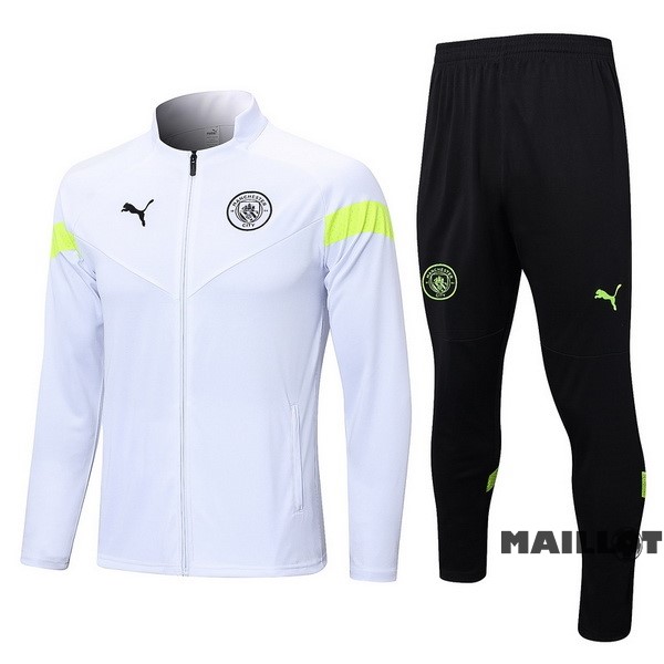 Foot Maillot Pas Cher Ensemble Complet Ropa Deportiva Con Cremallera Larga Manchester City 2022 2023 Blanc Noir