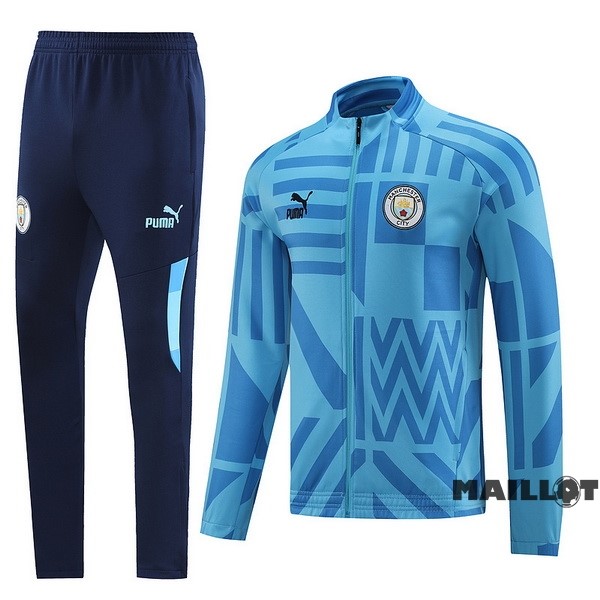 Foot Maillot Pas Cher Ensemble Complet Ropa Deportiva Con Cremallera Larga Manchester City 2022 2023 Bleu