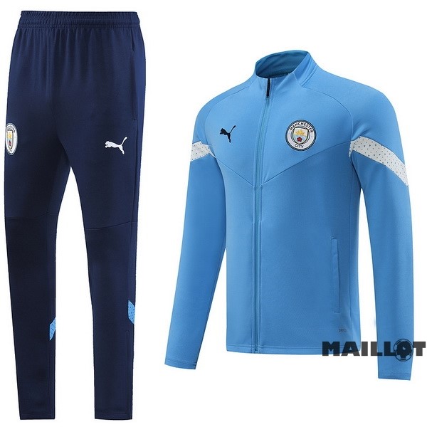 Foot Maillot Pas Cher Ensemble Complet Ropa Deportiva Con Cremallera Larga Manchester City 2022 2023 Bleu I Noir