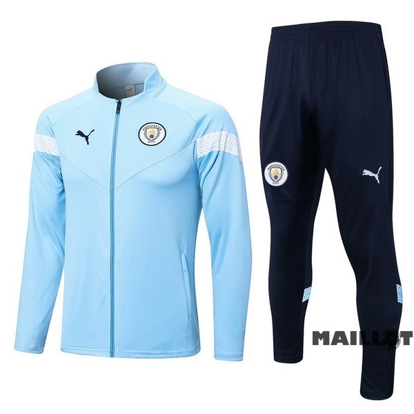 Foot Maillot Pas Cher Ensemble Complet Ropa Deportiva Con Cremallera Larga Manchester City 2022 2023 Bleu Noir