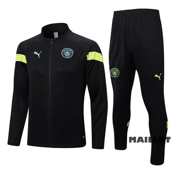 Foot Maillot Pas Cher Ensemble Complet Ropa Deportiva Con Cremallera Larga Manchester City 2022 2023 Noir