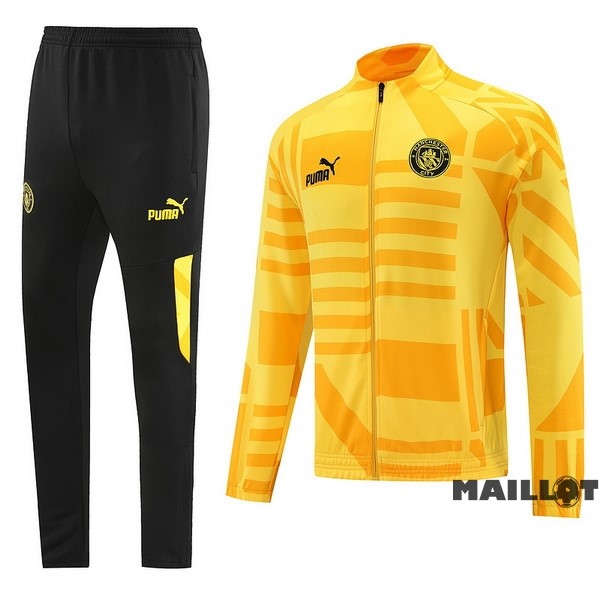 Foot Maillot Pas Cher Ensemble Complet Ropa Deportiva Con Cremallera Larga Manchester City 2022 2023 Noir Jaune