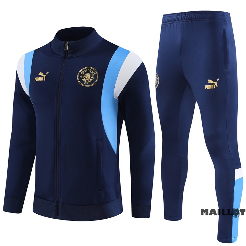 Foot Maillot Pas Cher Ensemble Complet Ropa Deportiva Con Cremallera Larga Manchester City 2023 2024 Bleu I Blanc