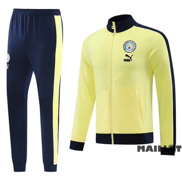 Foot Maillot Pas Cher Ensemble Complet Ropa Deportiva Con Cremallera Larga Manchester City 2023 2024 Bleu Marine Jaune