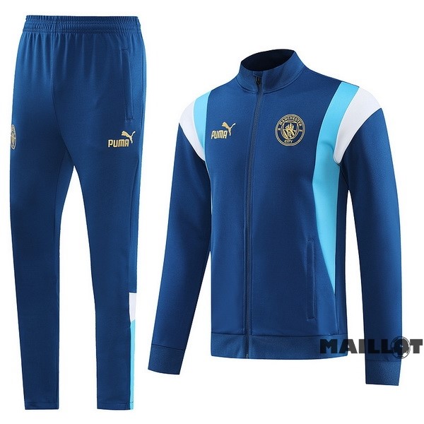 Foot Maillot Pas Cher Ensemble Complet Ropa Deportiva Con Cremallera Larga Manchester City 2023 2024 II Bleu